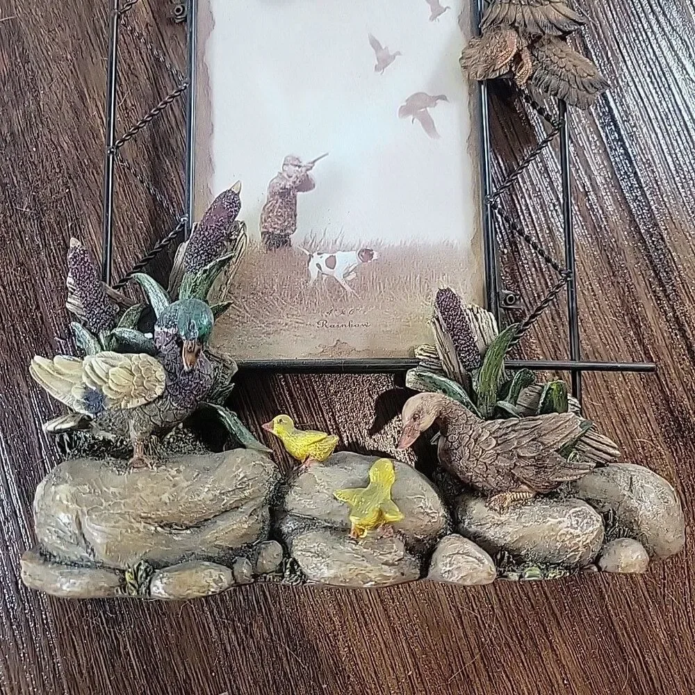Rustic Mallard 6 Ducks 4x6 Photo Frame Lodge Cabin Barbed Wire Vintage Hunting